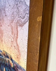 a close-up of the wooden frame holding a final switchback original painting by artist Katie Jeanne Ream