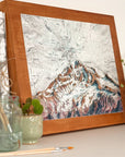 final switchback Mount Hood Summit original painting in a wooden frame by artist Katie Jeanne Ream