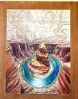 a close-up of the horseshoe bend final switchback original painting in a wooden frame by artist Katie Jeanne Ream