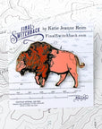 final switchback bison enamel pin on holder created by artist Katie Jeanne Reim