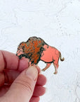final switchback Bison enamel pin created by artist Katie Jeanne Reim