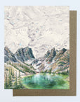 a final switchback greeting card featuring artist Katie Jeanne Reim's Emerald Lake, Colorado, print