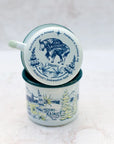 The bottom of a final switchback fireproof enamel mug featuring artist Katie Jeanne Reim's Mount Rainier print