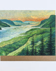 a final switchback greeting card featuring artist Katie Jeanne Reim's Gorge Sunrise, Oregon, print