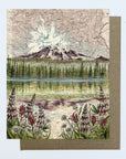 a final switchback greeting card featuring artist Katie Jeanne Reim's Mount Rainier Reflect, Washington, print