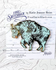 final switchback mountain goat enamel pin on holder created by artist Katie Jeanne Reim