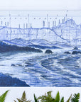final switchback by artist Katie Jeanne Ream print on a white wall with foliage