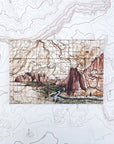 a final switchback button magnet featuring Katie Jeanne Reim's bachelor smith rock print