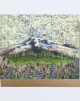 a final switchback greeting card featuring artist Katie Jeanne Reim's Mount Rainier Wildflowers, Washington, print