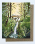 a final switchback greeting card featuring artist Katie Jeanne Reim's Sol Duc, Washington, print