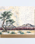 a final switchback greeting card featuring artist Katie Jeanne Reim's Three sisters dusk, Oregon, print