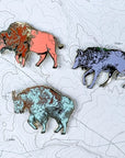 all three final switchback wild animal enamel pins created by artist Katie Jeanne Reim