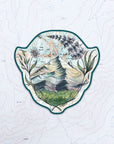 final switchback vinyl waterproof sticker featuring Katie Jeanne Reim's mount hood lupine print