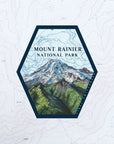final switchback vinyl waterproof sticker featuring Katie Jeanne Reim's mount rainier tatoosh print