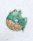 final switchback vinyl waterproof sticker featuring Katie Jeanne Reim's PDX donut print