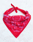 final switchback cotton bandana in wildberry red featuring artist Katie Jeanne Reim's prints