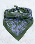 final switchback cotton bandana in wildflowers green featuring artist Katie Jeanne Reim's prints