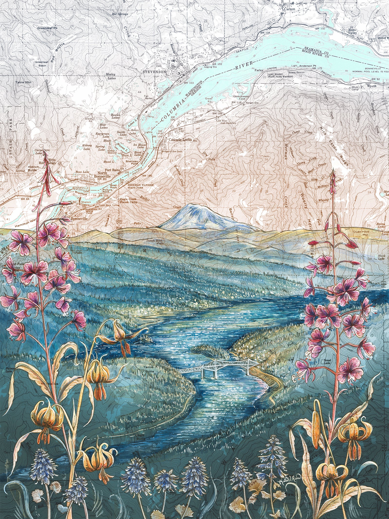 Columbia River Gorge, Bridge of the Gods Original Painting
