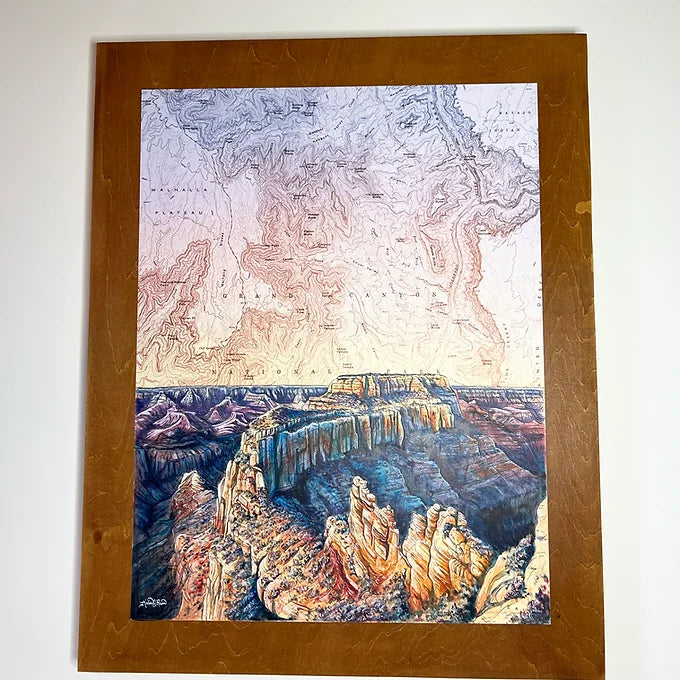 a close-up of the grand canyon cape royal final switchback original painting in a wooden frame by artist Katie Jeanne Ream
