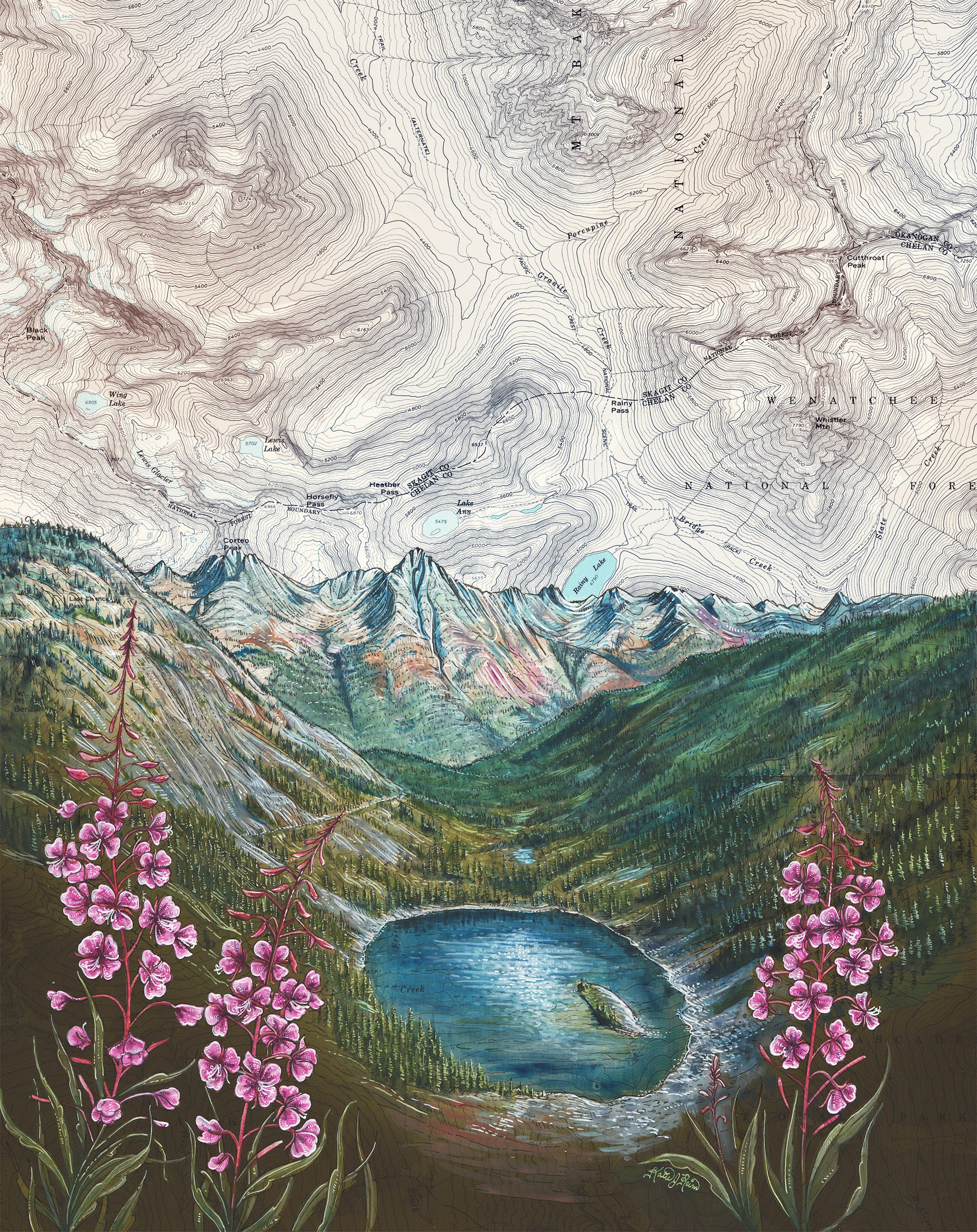 Final Switchback artist Katie Reim's original painting of Heather Maple Pass
