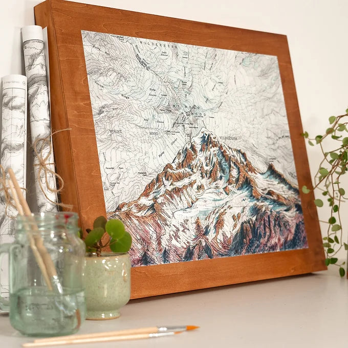 final switchback Mount Hood Summit original painting in a wooden frame by artist Katie Jeanne Ream
