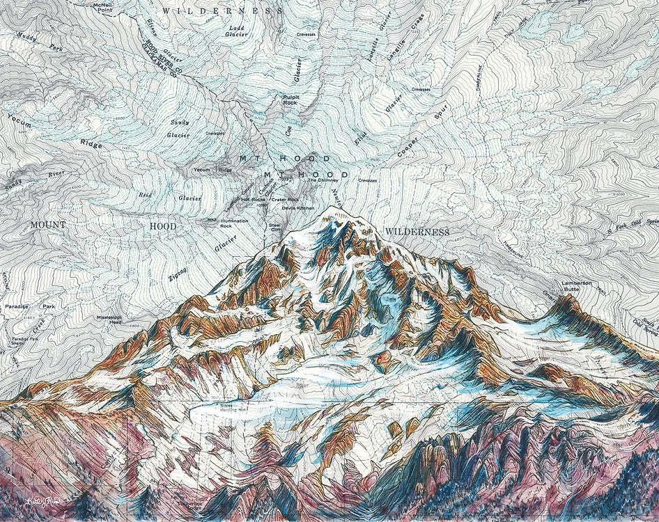 Final Switchback artist Katie Reim's original painting of Mount Hood Summit