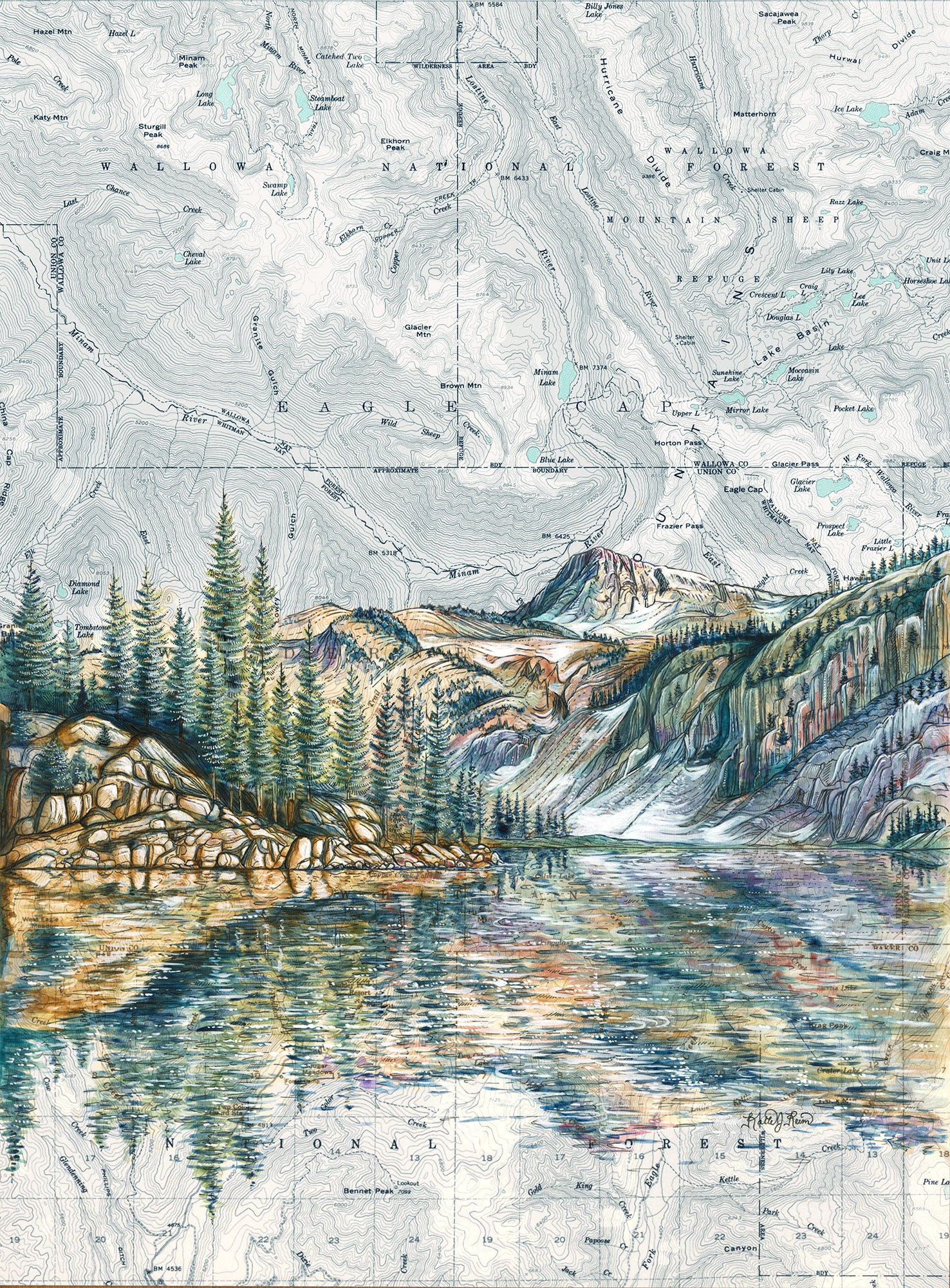 final switchback original painting of the Wallowas Mirror Lake Eagle Cap by artist Katie Jeanne Reim
