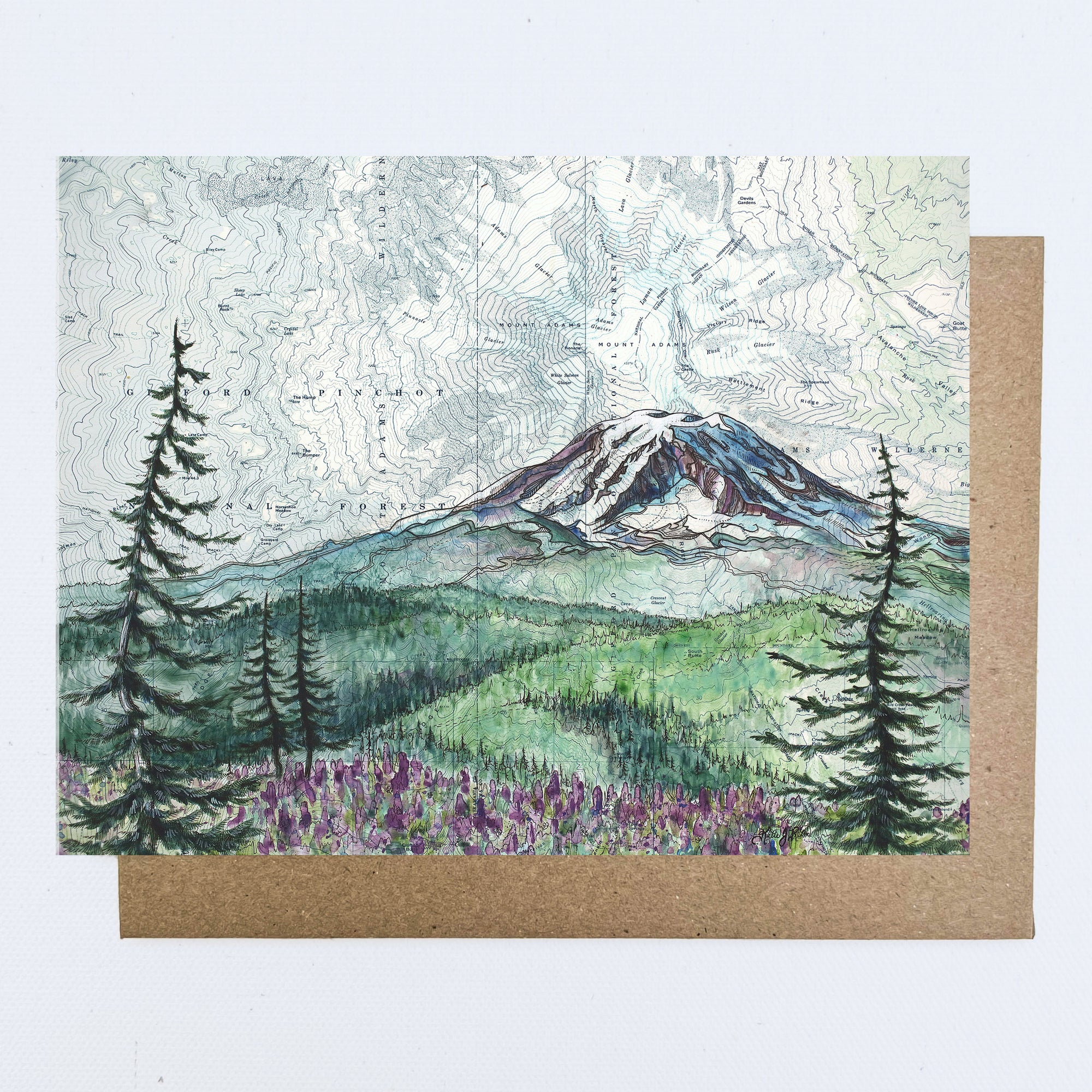 a final switchback greeting card featuring artist Katie Jeanne Reim's Adams Washington, print