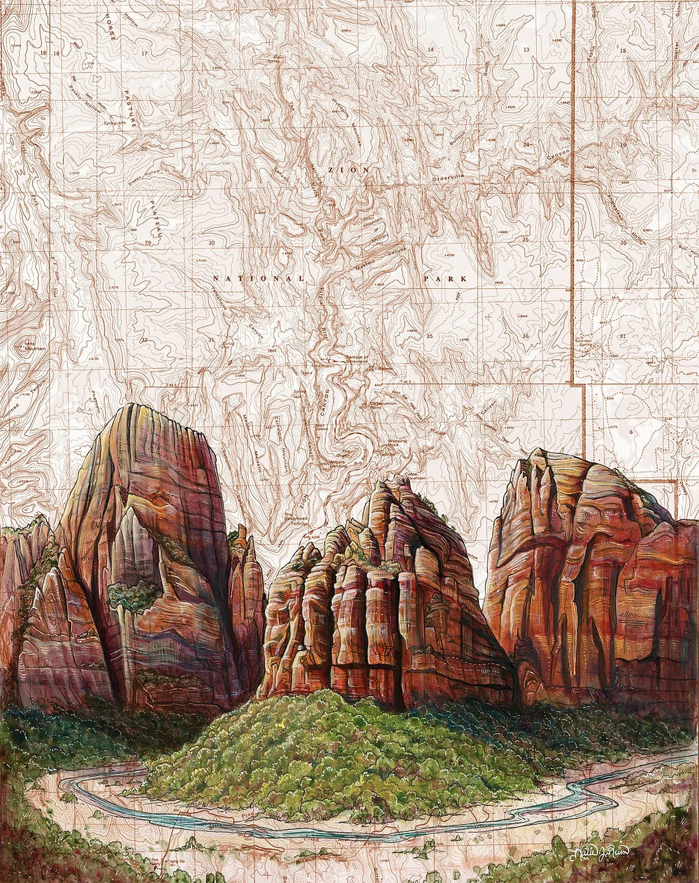 final switchback print of angels landing zion national park in utah by Katie Jeanne Reim