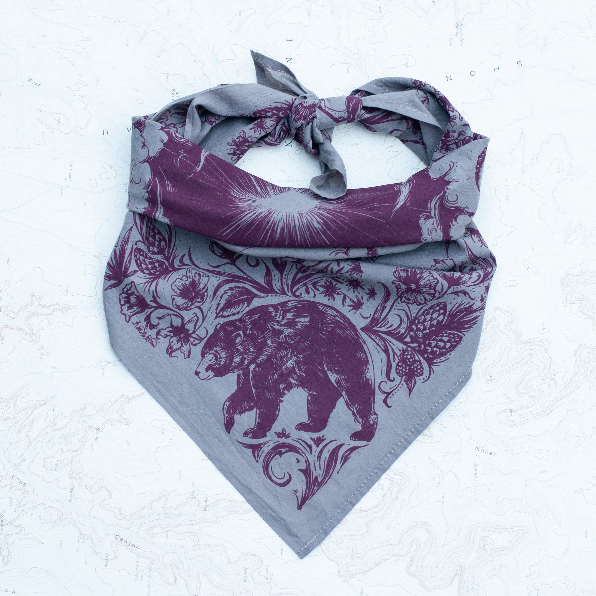 final switchback cotton bandana in backcountry scree featuring artist Katie Jeanne Reim's prints