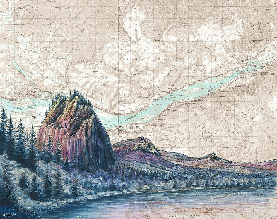 final switchback print of beacon rock columbia river gorge in washington by Katie Jeanne Reim