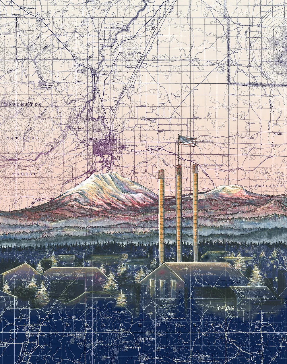 final switchback greeting card featuring Katie Jeanne Reim's Bend Glow, Oregon, print