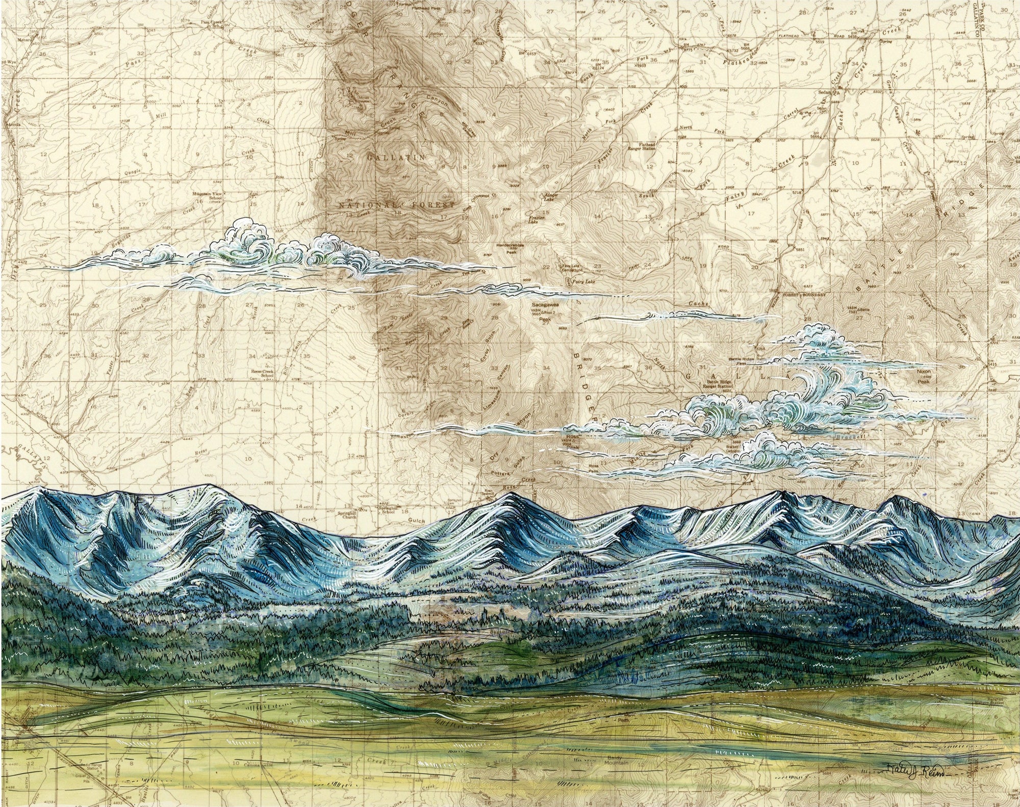 final switchback print of Bridgers by artist Katie Jeanne Reim
