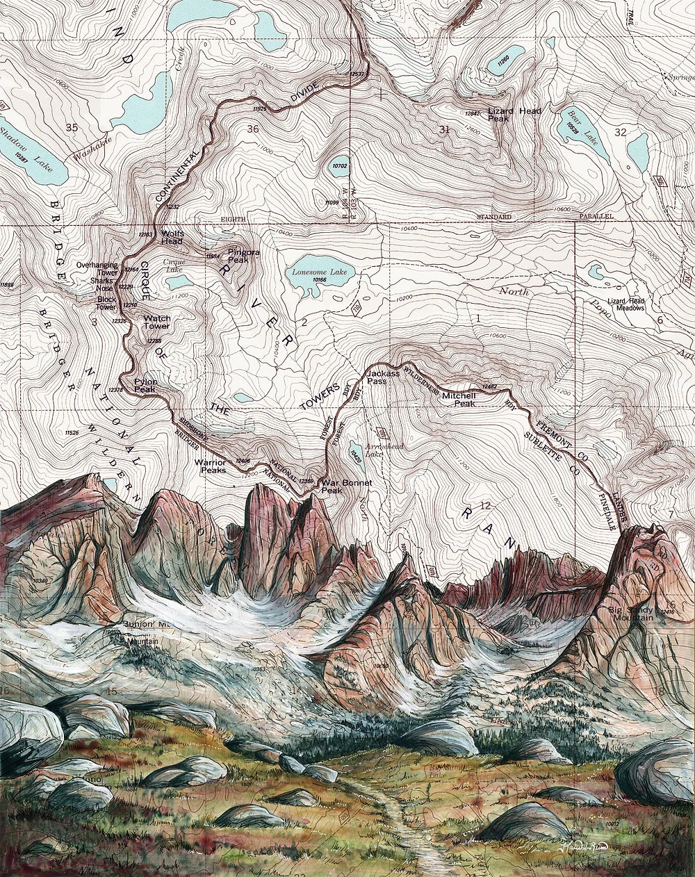 final switchback cirque of the towers wind river range in wyoming print by Katie Jeanne Reim