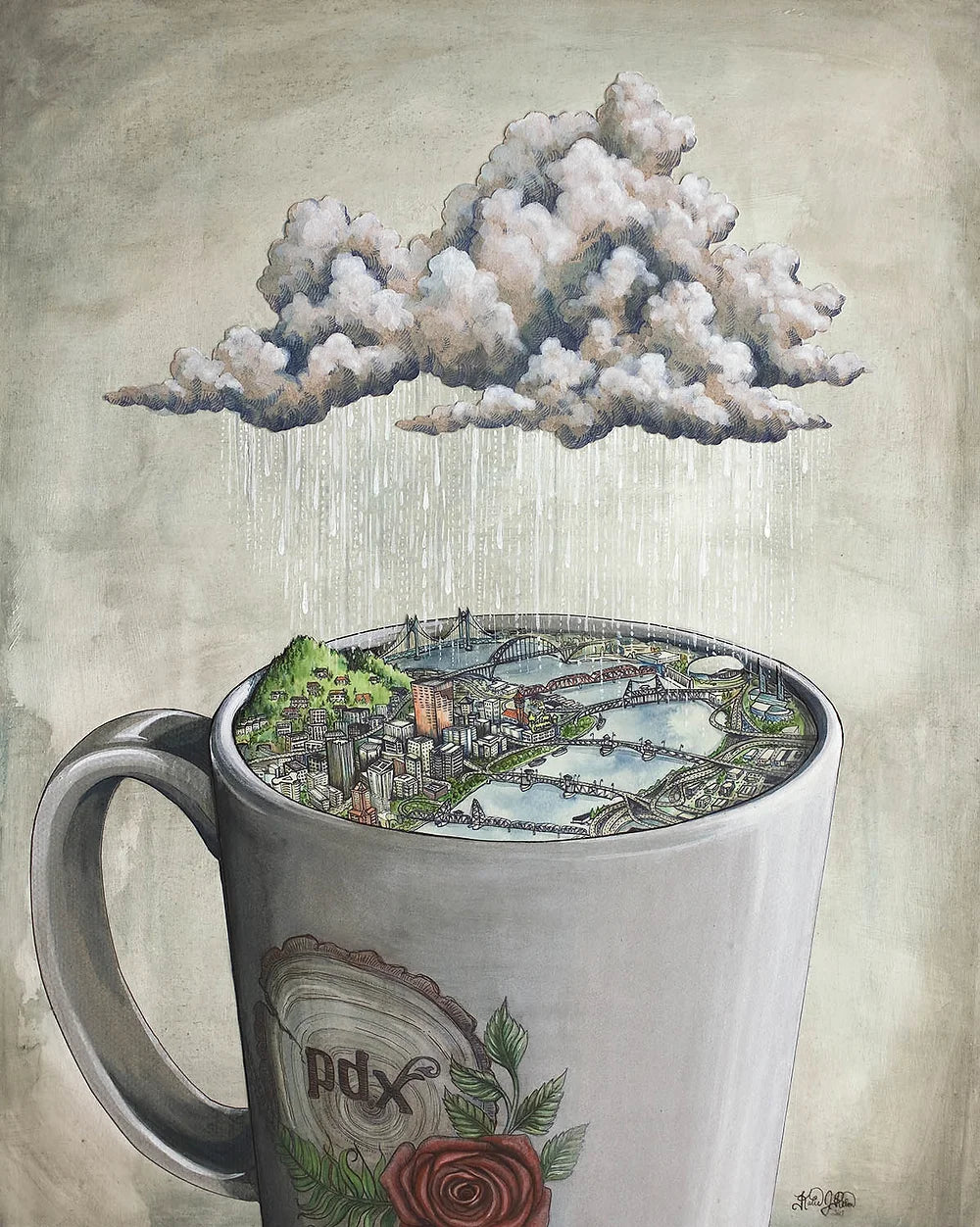 Final Switchback print of coffee city, Oregon, by artist Katie Jeanne Reim