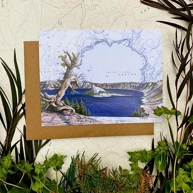 final switchback&#39;s greeting card featuring a contours of Oregon print by artist Katie Jeanne Reim