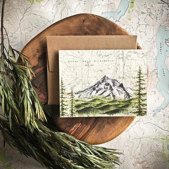 final switchback&#39;s greeting card featuring a contours of Oregon print by artist Katie Jeanne Reim