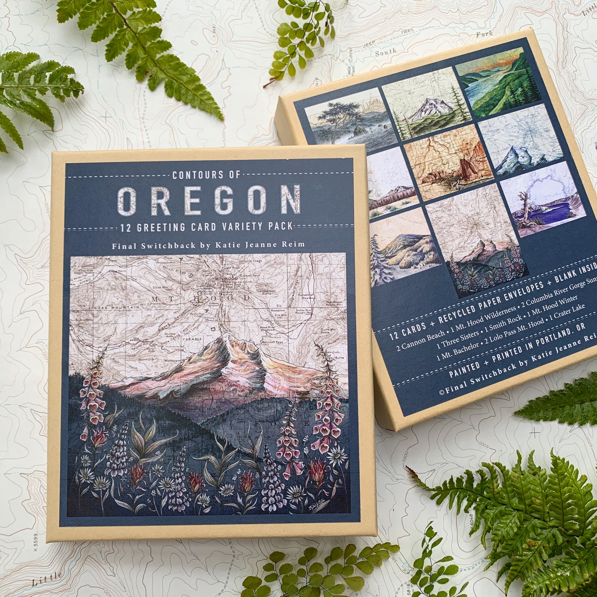 final switchback's 12-card box set featuring contours of oregon prints by Katie Jeanne Reim