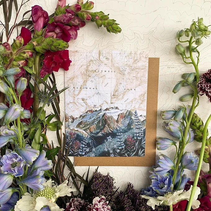 final switchback&#39;s greeting card featuring a contours of Washington print by artist Katie Jeanne Reim