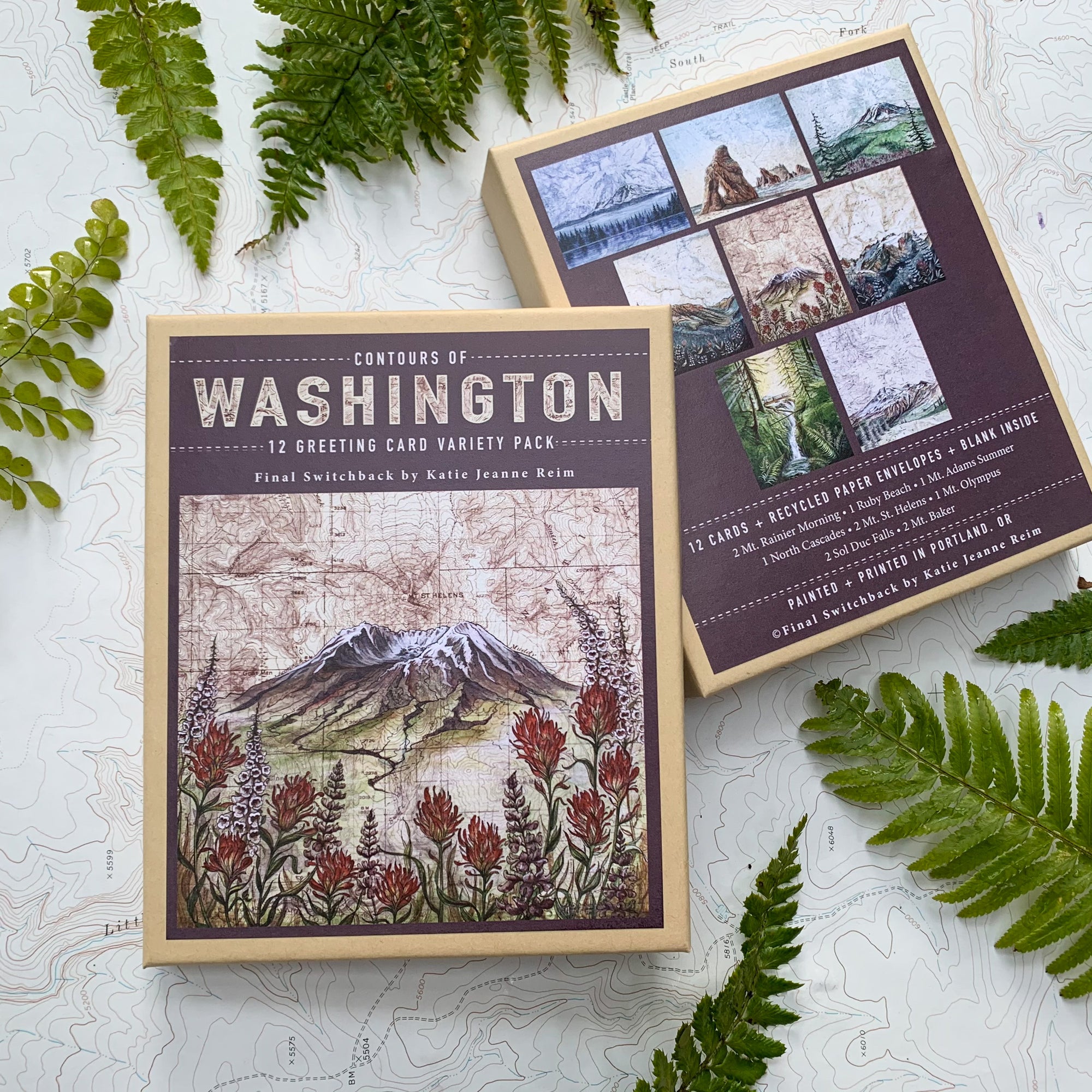 final switchback's 12-card box set featuring contours of washington prints by Katie Jeanne Reim