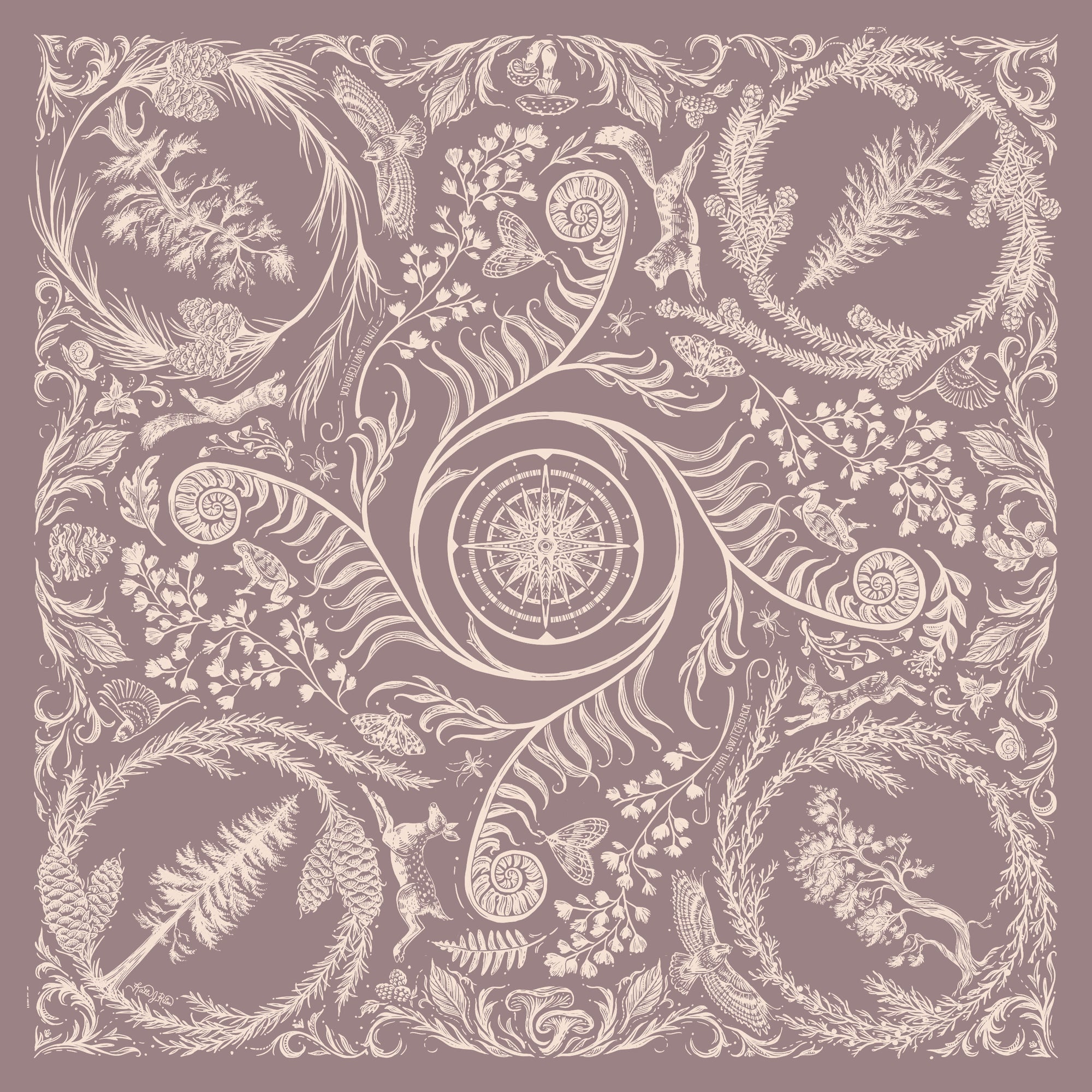 final switchback cotton bandana print in deep forest stone by artist Katie Jeanne Reim