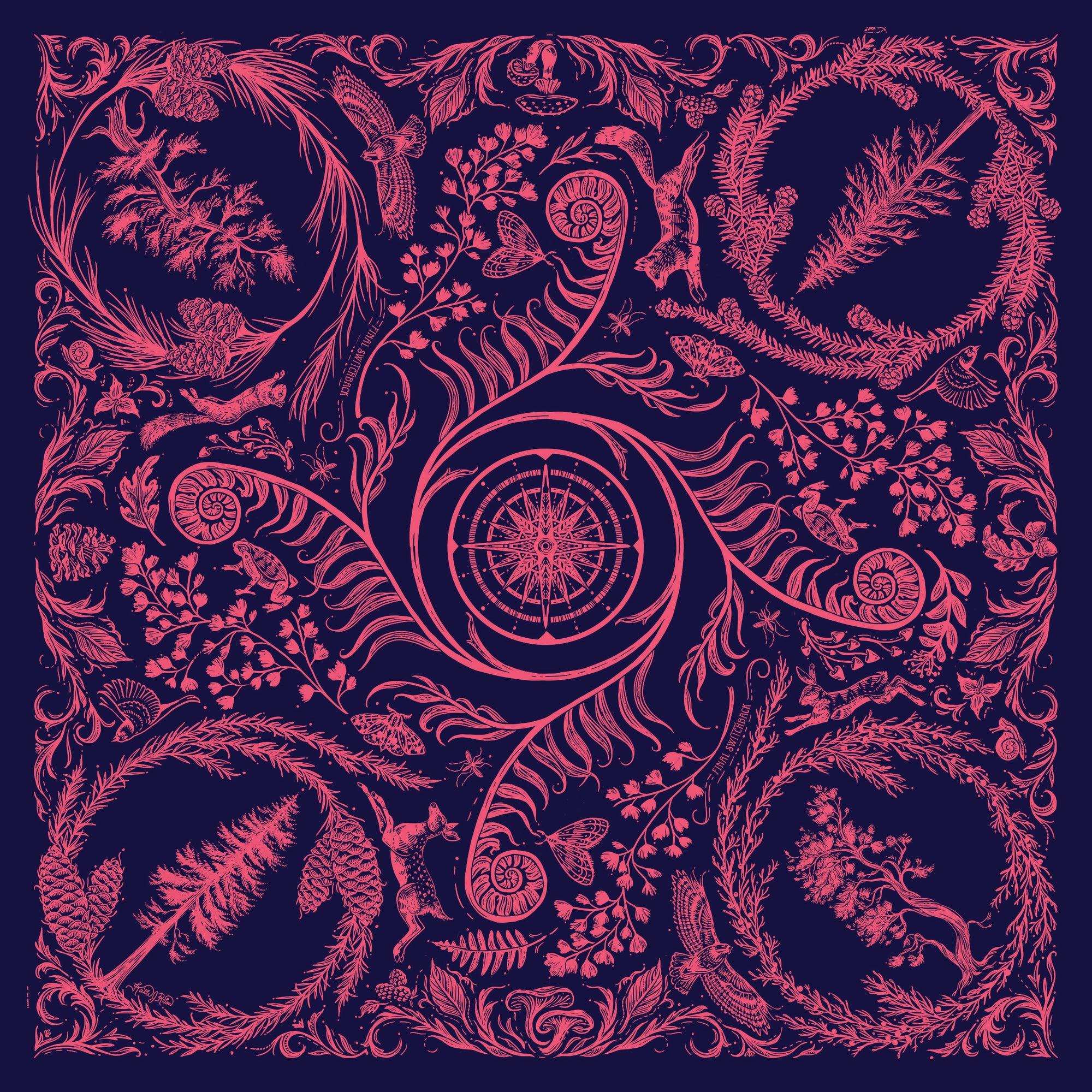 final switchback cotton bandana print in deep forest wildberry by artist Katie Jeanne Reim