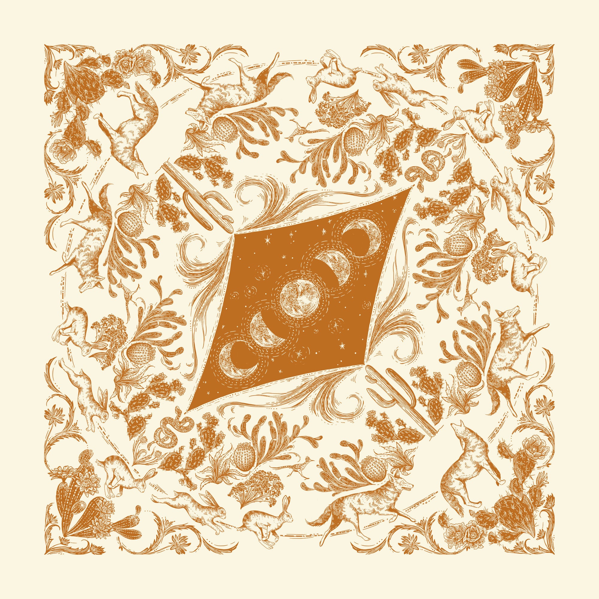 final switchback cotton bandana print in desert nights cream by artist Katie Jeanne Reim