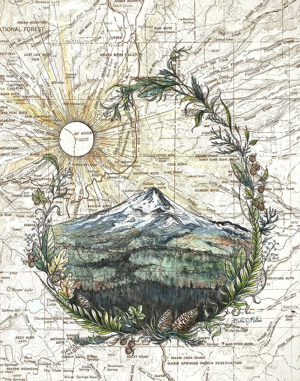final switchback print of east wyeast mount hood, Oregon, by artist Katie Jeanne Reim