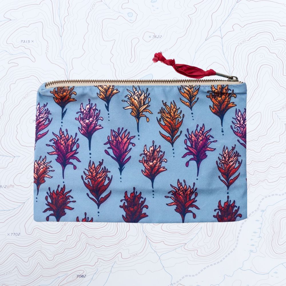 a final switchback eco-friendly recycled zip pouch featuring Katie Jeanne Reim's paintbrush print