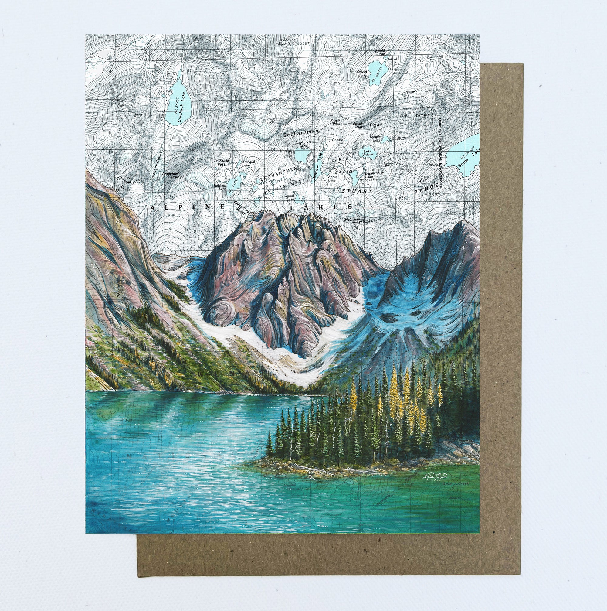 final switchback greeting card featuring Katie Jeanne Reim's Enchantments Colchuck, Oregon, print