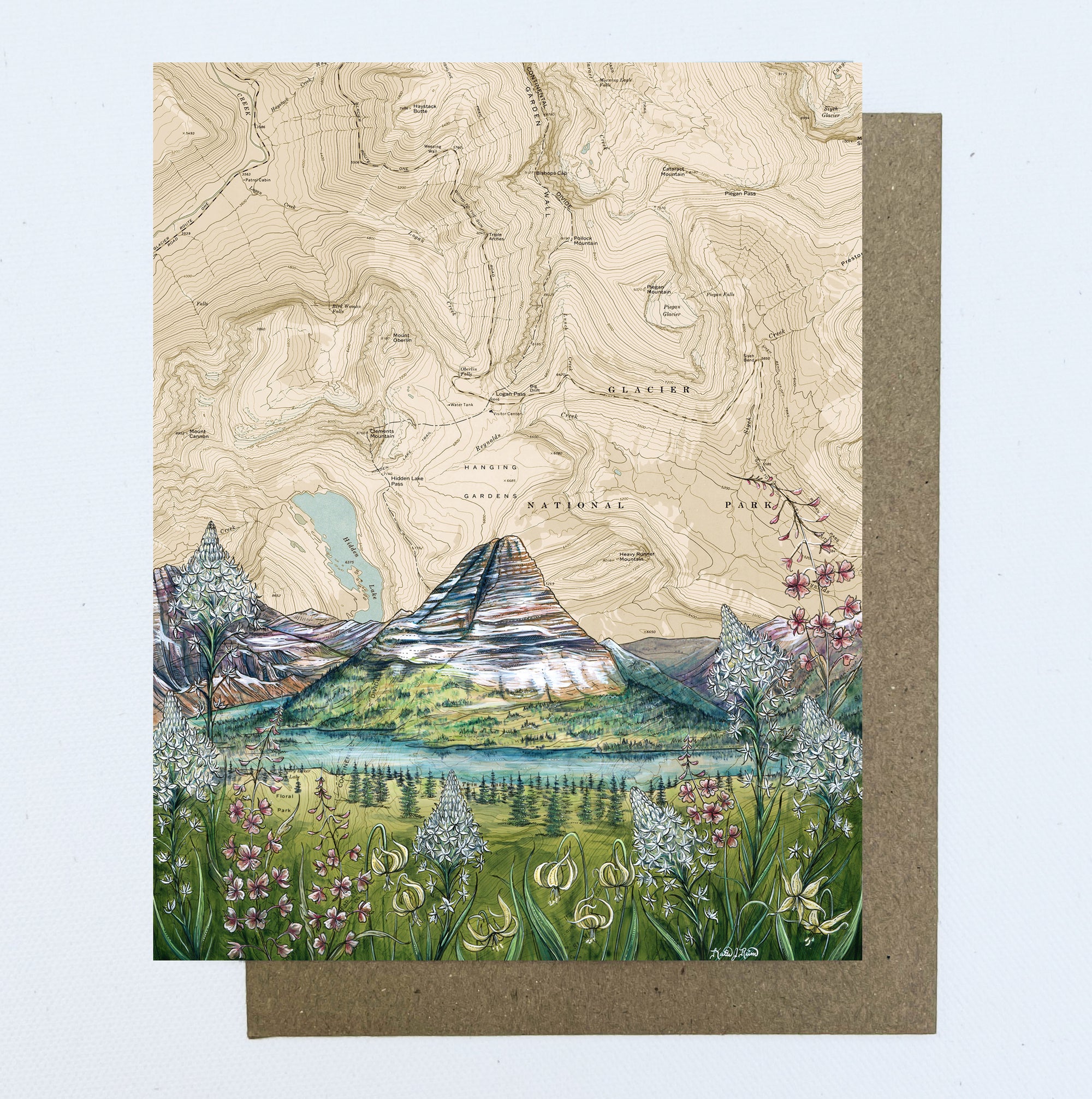 a final switchback greeting card featuring artist Katie Jeanne Reim's Glacier Hidden Lake, Montana, print