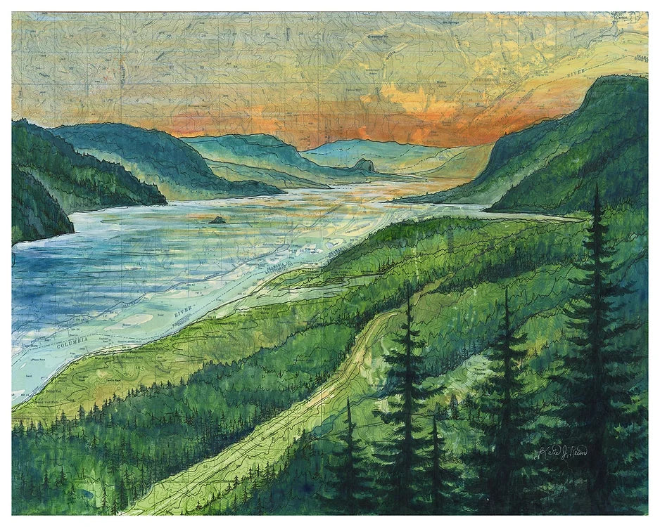 final switchback greeting card featuring Katie Jeanne Reim's Gorge Sunset, Columbia River Gorge, Oregon, print