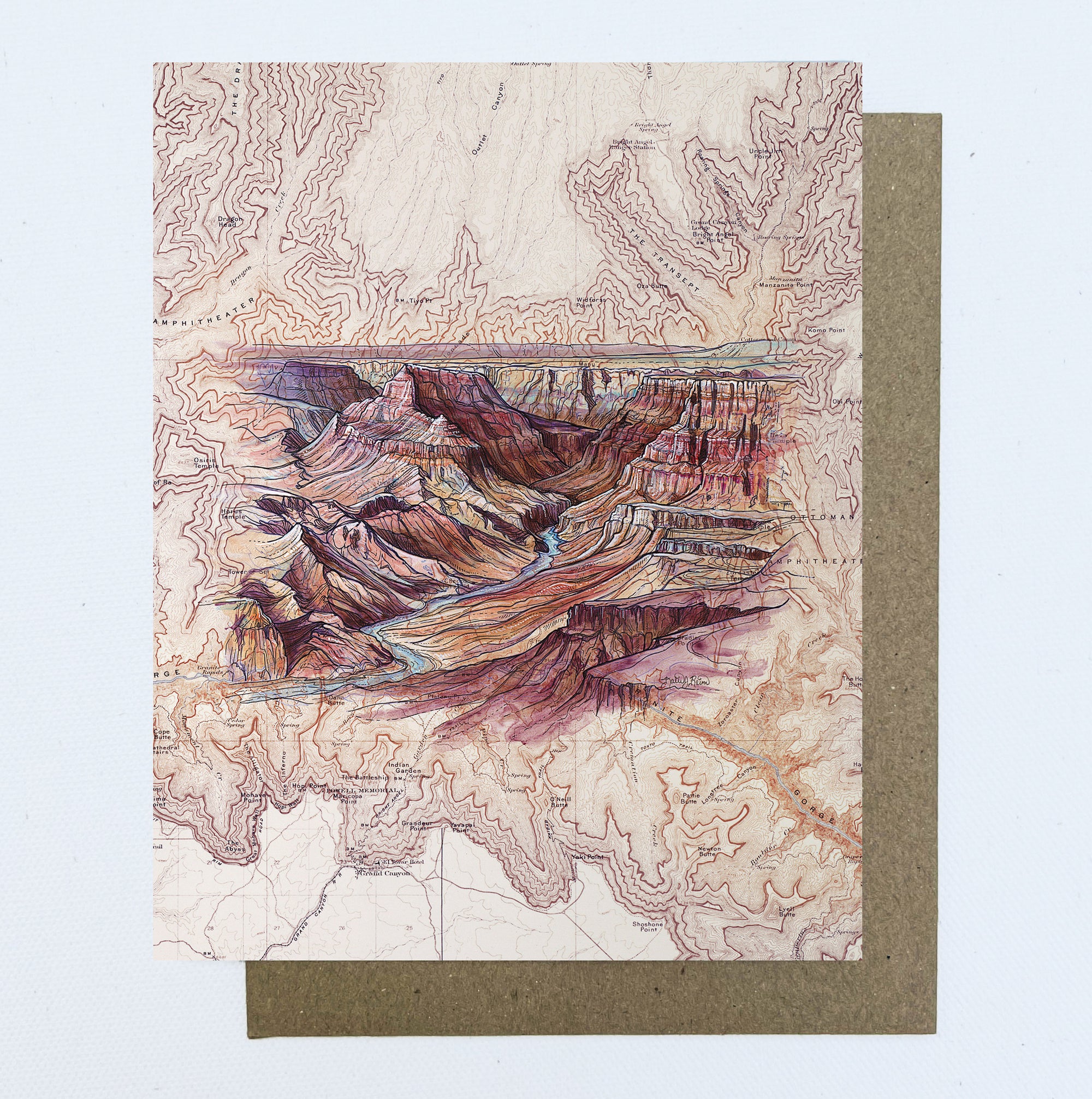 a final switchback greeting card featuring artist Katie Jeanne Reim's Grand Canyon, Arizona, print