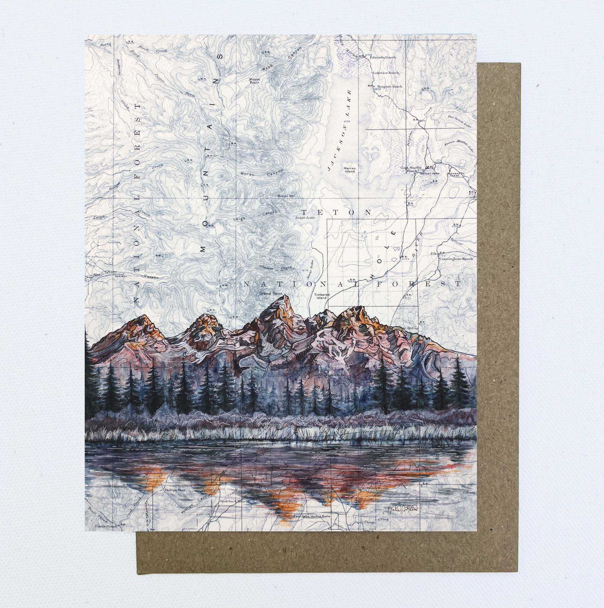 a final switchback greeting card featuring artist Katie Jeanne Reim's Grand Teton, Wyoming, print